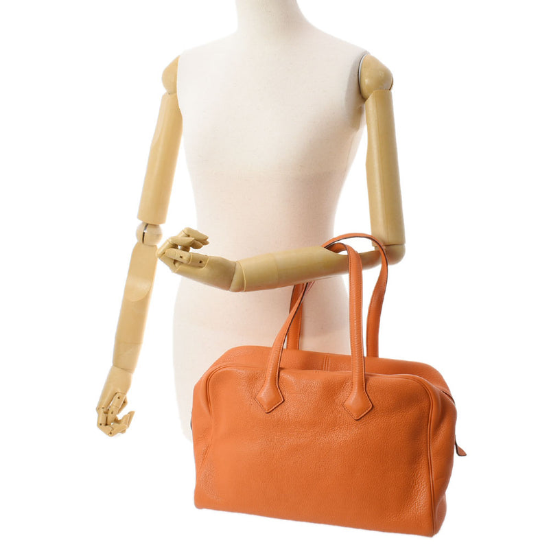 HERMES エルメス ヴィクトリア35 オレンジ シルバー金具 □L刻印(2008年頃) ユニセックス トリヨンクレマンス ハンドバッグ Bランク 中古 銀蔵