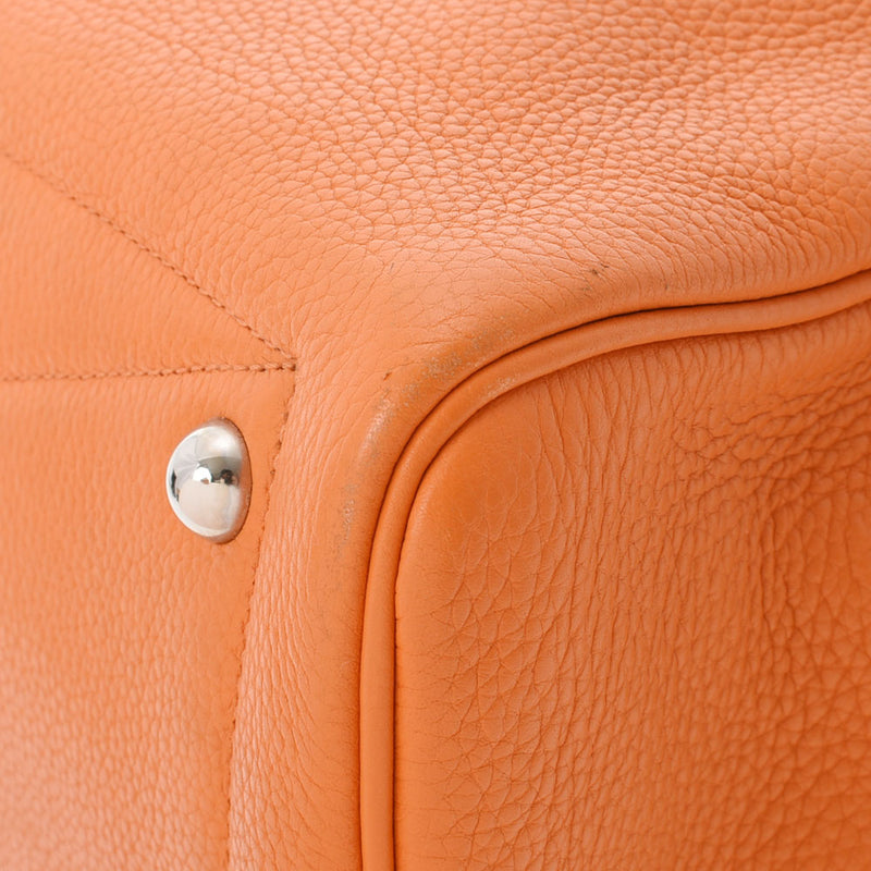 HERMES エルメス ヴィクトリア35 オレンジ シルバー金具 □L刻印(2008年頃) ユニセックス トリヨンクレマンス ハンドバッグ Bランク 中古 銀蔵