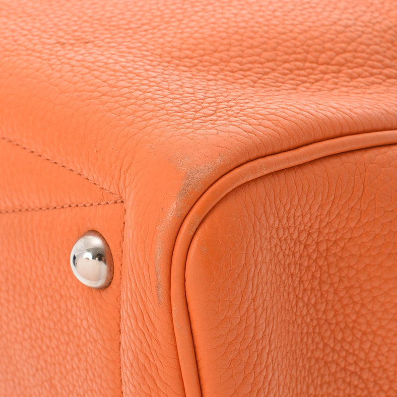 HERMES エルメス ヴィクトリア35 オレンジ シルバー金具 □L刻印(2008年頃) ユニセックス トリヨンクレマンス ハンドバッグ Bランク 中古 銀蔵