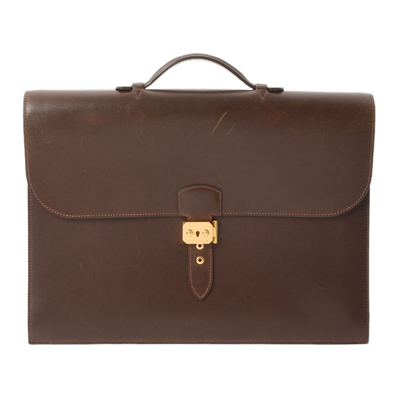 HERMES Hermes Sack Adepesh 38 Brief Case Natural Gold Bracket □ F engraved (around 2002) Men's Box Carf Business Bag B Rank Used Ginzo