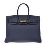 HERMES エルメス バーキン35 ブルーニュイ ゴールド金具 C刻印(2018年頃) レディース トゴ ハンドバッグ Aランク 中古 銀蔵