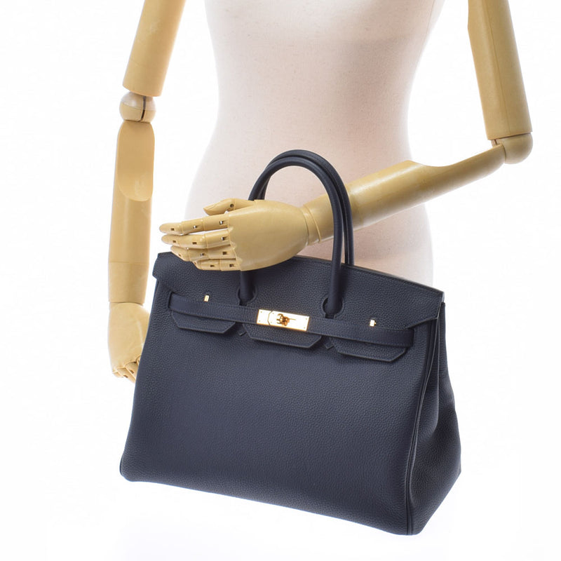 HERMES エルメス バーキン35 ブルーニュイ ゴールド金具 C刻印(2018年頃) レディース トゴ ハンドバッグ Aランク 中古 銀蔵