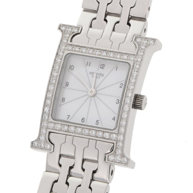 HERMES Hermes H Watch Lambusis Bezel Diamond HH1.230 Ladies SS Watch Quartz White Dial A Rank Used Ginzo