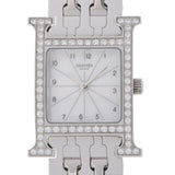 HERMES Hermes H Watch Lambusis Bezel Diamond HH1.230 Ladies SS Watch Quartz White Dial A Rank Used Ginzo