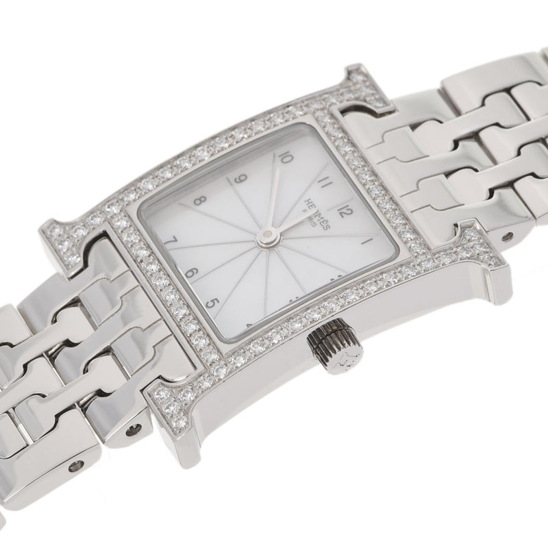 HERMES Hermes H Watch Lambusis Bezel Diamond HH1.230 Ladies SS Watch Quartz White Dial A Rank Used Ginzo