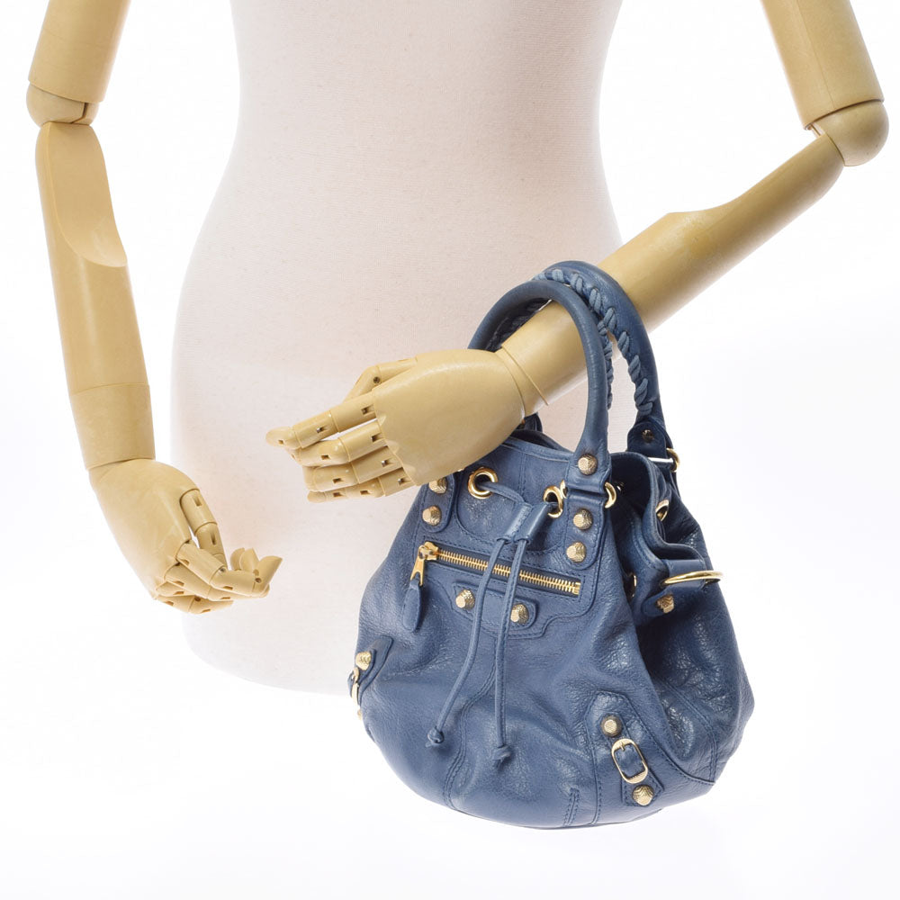 Valencia Gaja Ant Mini Pompon 2WAY Blue Gold Bracket Ladies Handbag 285439 BALENCIAGA used