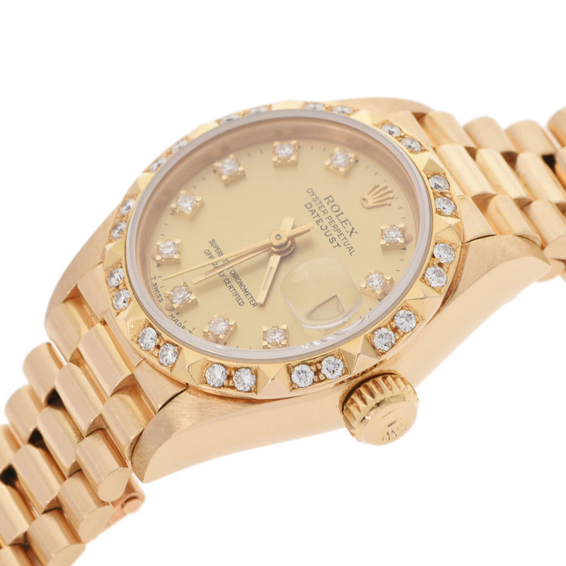 ROLEX Rolex Date Just Besel Diamond 10P Diamond 69258G Ladies YG Watch Automatic Champagne Dial A Rank used Ginzo