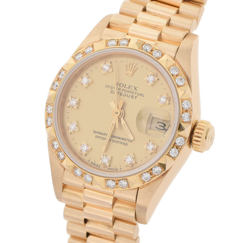 ROLEX Rolex Date Just Besel Diamond 10P Diamond 69258G Ladies YG Watch Automatic Champagne Dial A Rank used Ginzo