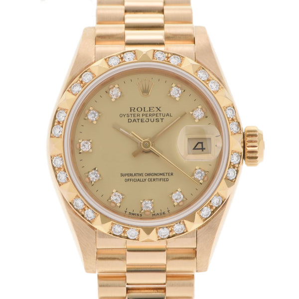 ROLEX Rolex Date Just Besel Diamond 10P Diamond 69258G Ladies YG Watch Automatic Champagne Dial A Rank used Ginzo