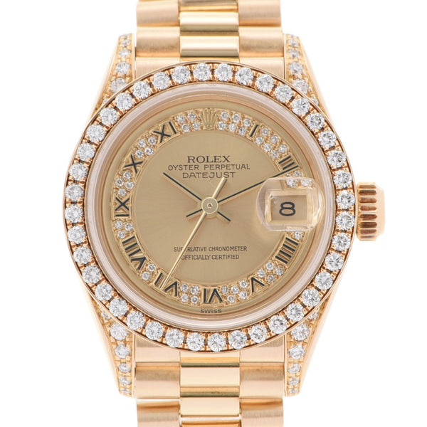 ROLEX Rolex Date Just Besel Rug Diamond 69158MR Ladies YG Watch Automatic Champagne/Milliard Diamond Dial A Rank used Ginzo