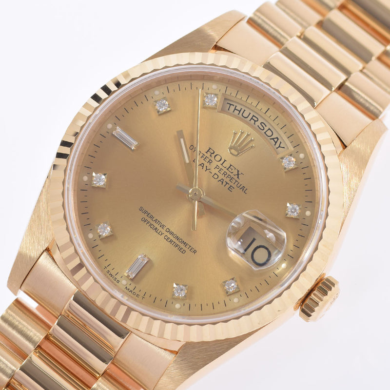 ROLEX Rolex Day Date 10P Diamond 18238A Men's YG Watch Automatic Champagne Dial A Rank Used Ginzo