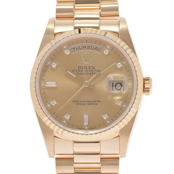 ROLEX Rolex Day Date 10P Diamond 18238A Men's YG Watch Automatic Champagne Dial A Rank Used Ginzo