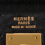 爱马仕爱马仕爱马仕（Hermes Hermes Kelly）凯利32外缝制2way袋黑色金色支架○t雕刻（1990年左右）女士鸵鸟手袋AB级使用Ginzo