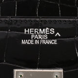 爱马仕爱马仕（Hermes Hermes Birkin）35黑色银色支架□l雕刻（大约2008年）女士porosus手提包A级使用Ginzo
