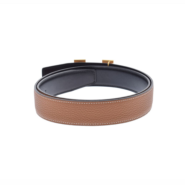 HERMES Hermes H -belt 85cm Reversible Black/Gold Gold Bracket Y engraved (around 2020) Men's BOX Calf/Togo Belt AB Rank Used Ginzo