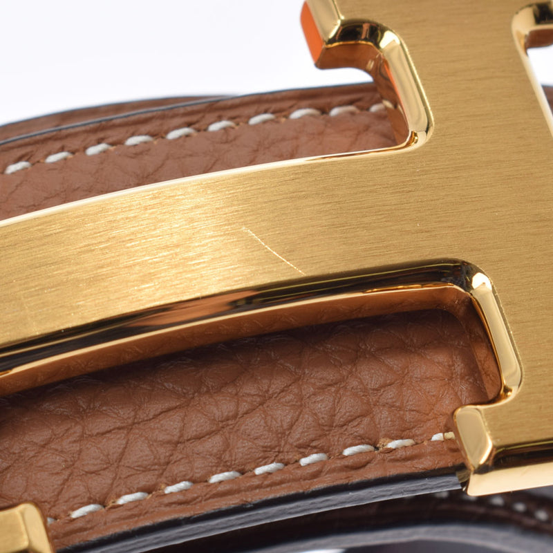 HERMES Hermes H -belt 85cm Reversible Black/Gold Gold Bracket Y engraved (around 2020) Men's BOX Calf/Togo Belt AB Rank Used Ginzo