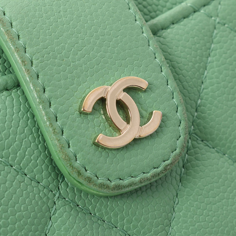 Chanelma Trasse Compact Wallet Mint Green Gold Bracket Ladies