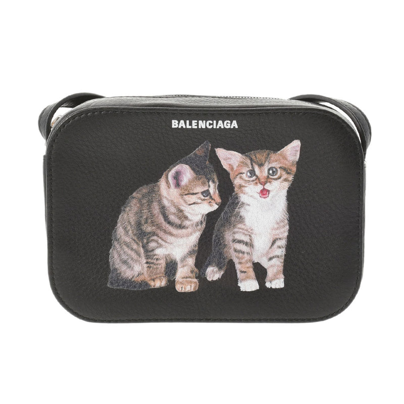 Balenciaga Balenciaga每个猫打印相机包黑色552372女士皮革肩带新二手Ginzo