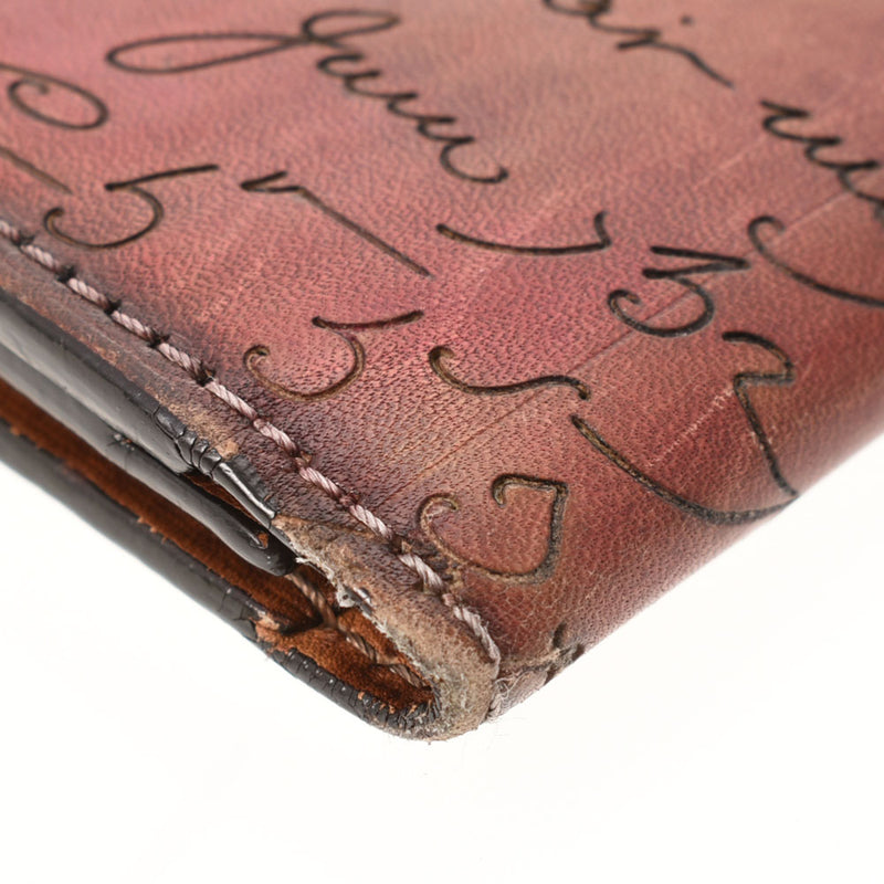 Berluti Berlutti Caligraph Red Men's Leather Long Wallet B Rank Used Ginzo