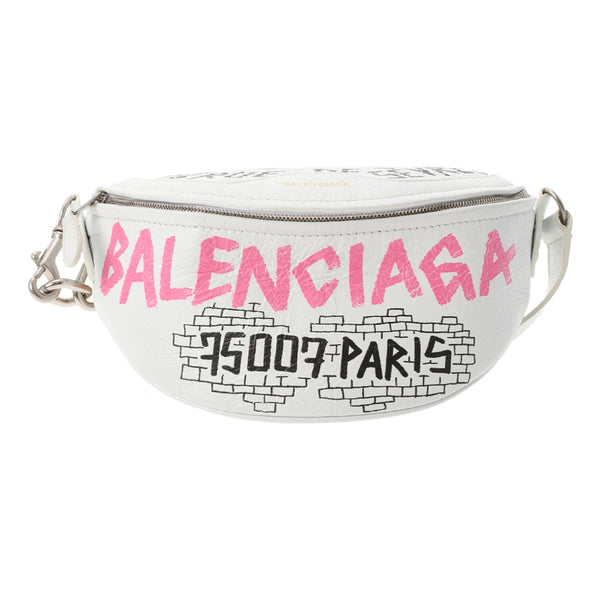 Balenciaga Balenciaga Graffiti Sussania皮带袋白色565510男女CALF尸体袋A级使用Ginzo