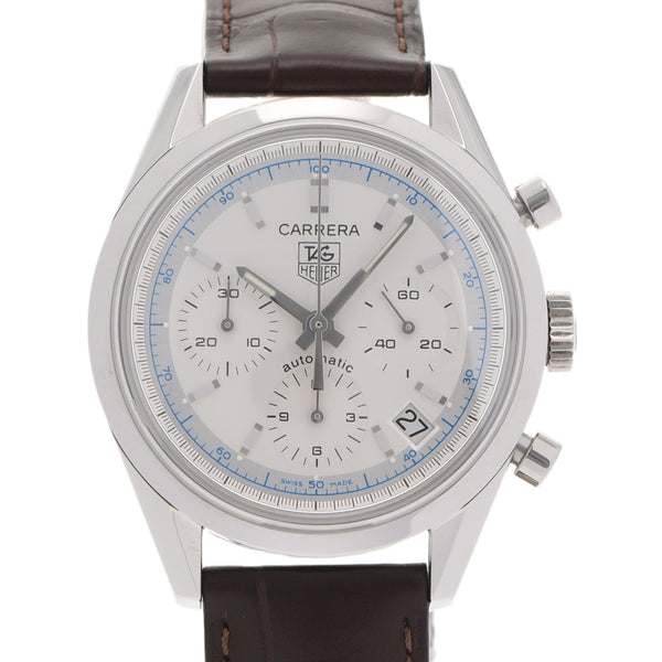 TAG HEUER Taghoier Carrella Calibur 16 Chronograph CV2110-0 Men's SS/Leather Watch Automatic White Dial A Rank used Ginzo