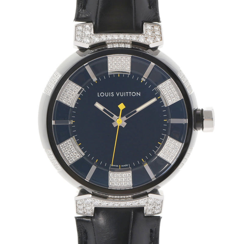 路易威登（Louis Vuitton）路易斯·威登（Louis Vuitton）在黑色钻石Q111q男士SS/皮革Quartz Black Dial A RANS二手Ginzo