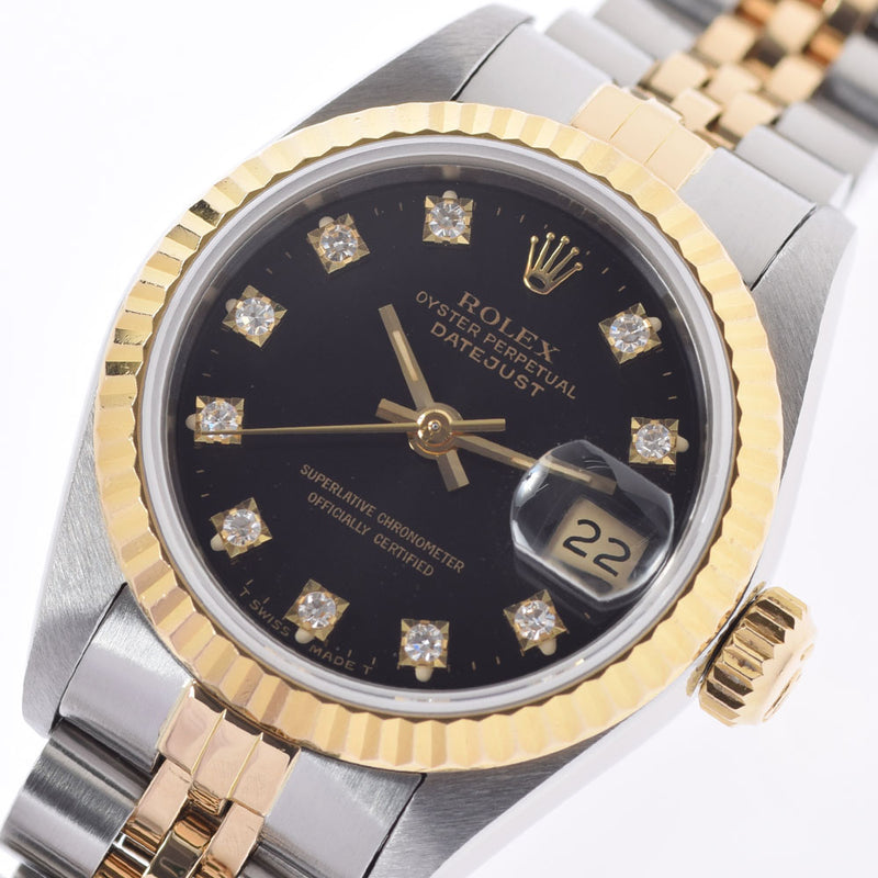 ROLEX ロレックス デイトジャスト 10Pダイヤ 69173G レディース YG/SS 腕時計 自動巻き 黒文字盤 Aランク 中古 銀蔵