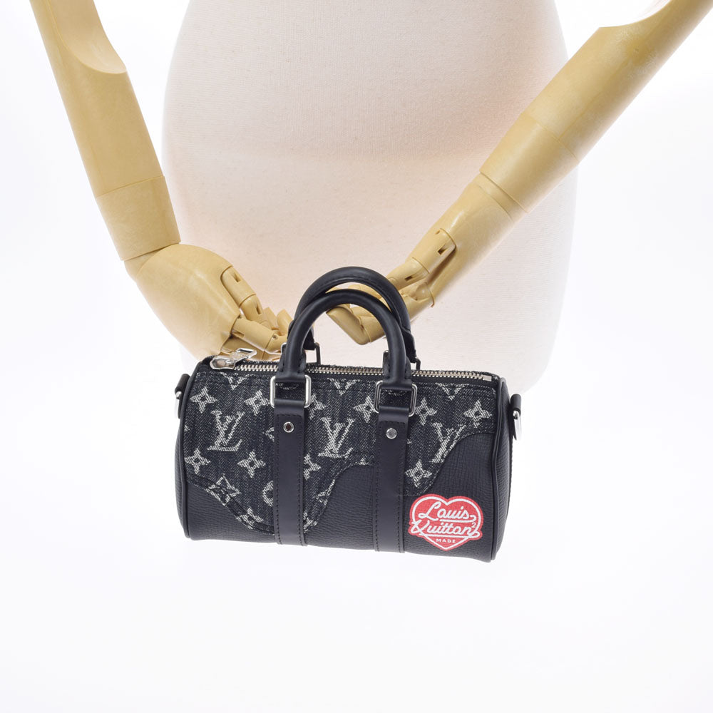 LOUIS VUITTON ルイヴィトン キーポルXS NIGO コラボ ノワール M81011 ユニセックス 13842 デニム×トリヨンレザー  ボストンバッグ 未使用 銀蔵