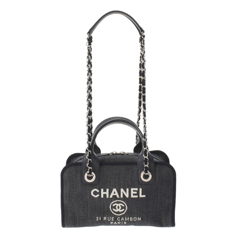 CHANEL シャネル ドーヴィル ボーリングバッグ 紺 レディース デニム 2WAYバッグ Aランク 中古 銀蔵