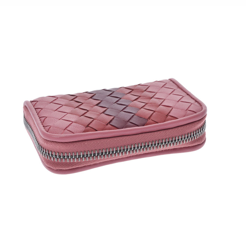 BOTTEGAVENETA Bottegaveneta Round Fastener Intrecciato Pink x Red x Tea Unisex Ram Skin Coin Case New Used Ginzo