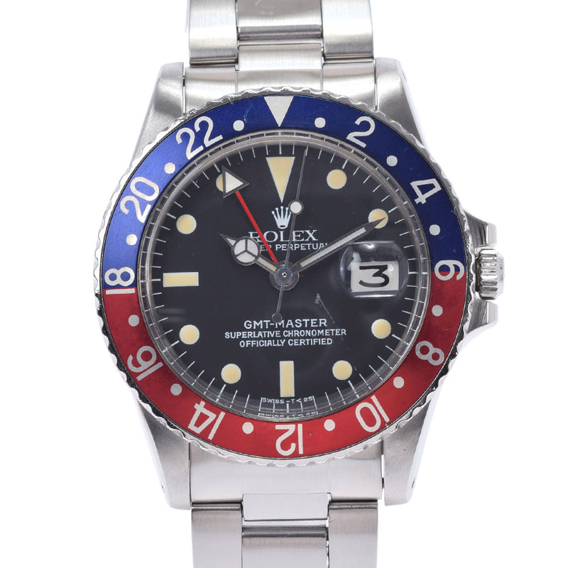 ROLEX Rolex GMT Master Blue Red Bezel 1675 Men's SS Watch Automatic Black Dial AB Rank Used Ginzo