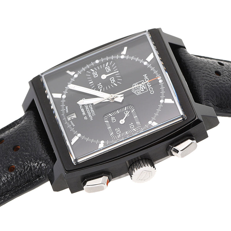 TAG HEUER Tag Hey Monaco Chronograph Square Case CAW2111 Men's SS/Leather Watch Automatic Black Dial A Rank Used Ginzo