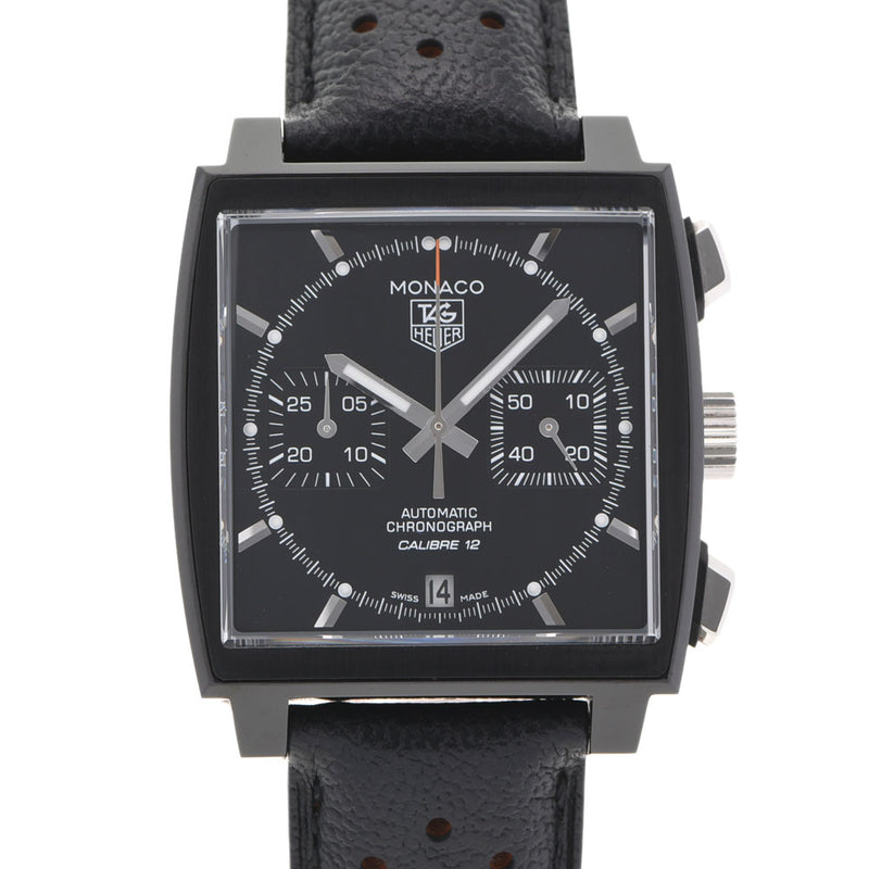 TAG HEUER Tag Hey Monaco Chronograph Square Case CAW2111 Men's SS/Leather Watch Automatic Black Dial A Rank Used Ginzo