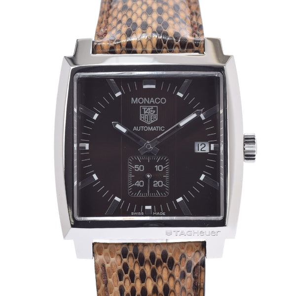 TAG HEUER Taghoier Monaco Date Square Case WW2115 Men's SS/Python Watch Automatic Brown Dial A Rank used Ginzo