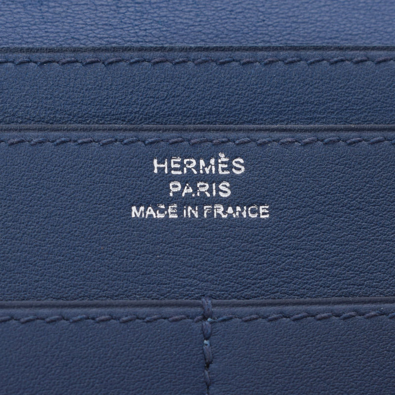 HERMES エルメス ドゴンGM ブルーサフィール パラジウム金具 □O刻印(2011年頃) ユニセックス ヴォースイフト 長財布 Bランク 中古 銀蔵