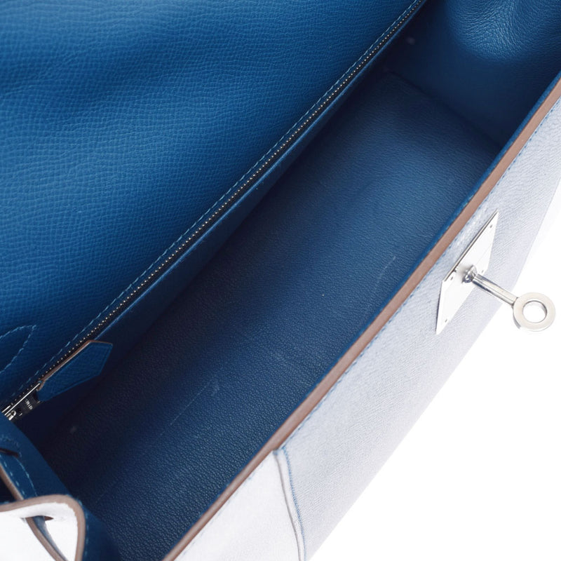 HERMES Hermes Hermes Kelly Flag 32 2WAY Bag Outside Sewing Blue Tarao White Paladium Bracket □ Q -engraved (around 2013) Ladies Vo Epson Handbag New Delivery Ginzo