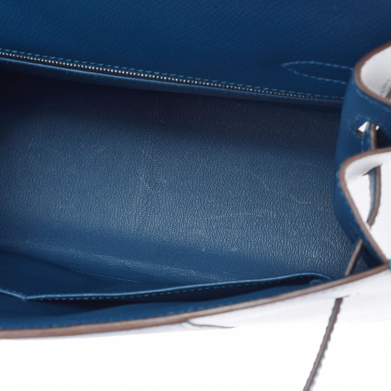 HERMES Hermes Hermes Kelly Flag 32 2WAY Bag Outside Sewing Blue Tarao White Paladium Bracket □ Q -engraved (around 2013) Ladies Vo Epson Handbag New Delivery Ginzo