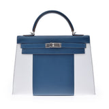 HERMES Hermes Hermes Kelly Flag 32 2WAY Bag Outside Sewing Blue Tarao White Paladium Bracket □ Q -engraved (around 2013) Ladies Vo Epson Handbag New Delivery Ginzo