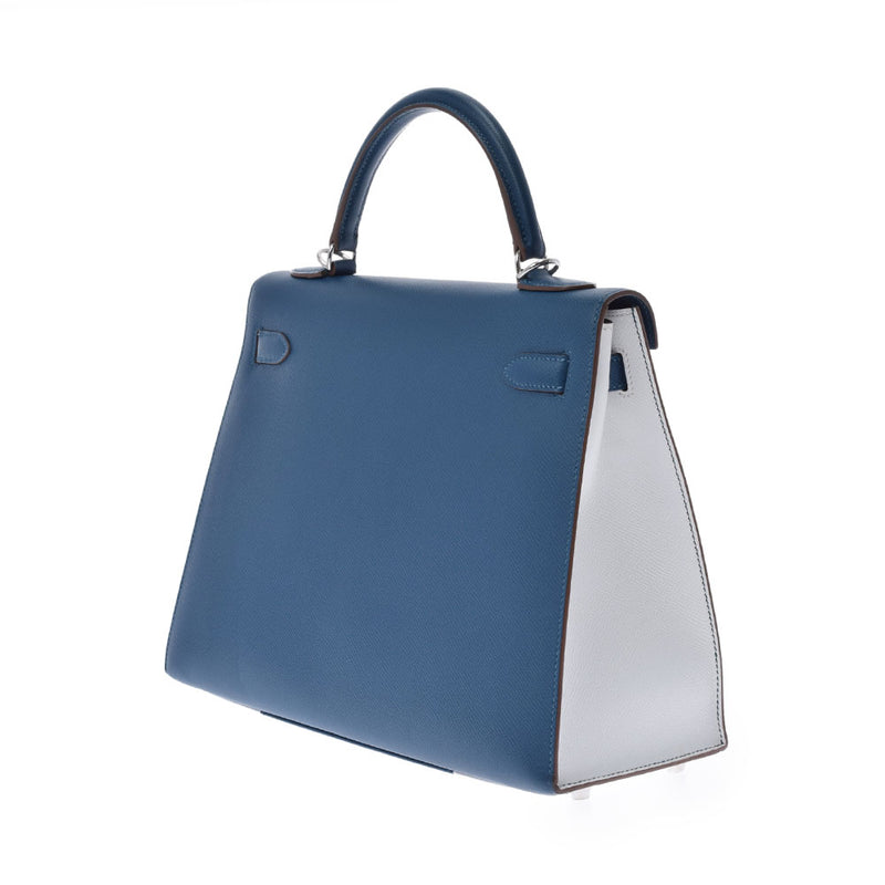 HERMES Hermes Hermes Kelly Flag 32 2WAY Bag Outside Sewing Blue Tarao White Paladium Bracket □ Q -engraved (around 2013) Ladies Vo Epson Handbag New Delivery Ginzo