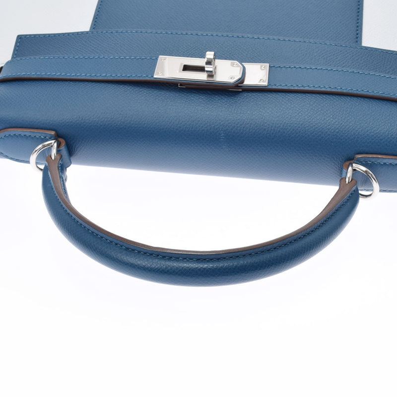 HERMES Hermes Hermes Kelly Flag 32 2WAY Bag Outside Sewing Blue Tarao White Paladium Bracket □ Q -engraved (around 2013) Ladies Vo Epson Handbag New Delivery Ginzo