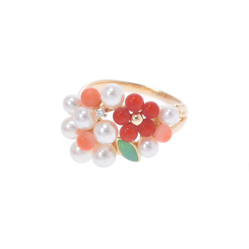 TASAKI Tasaki Pearl Coral Diamond 0.01ct Flower Motif No. 13 Ladies K18YG Ring / Ring A Rank used Ginzo