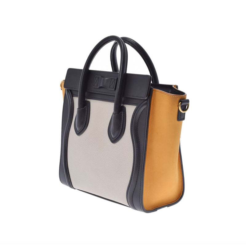 CELINE Celine Ragage Nano Shopper Tricolor 2WAY Black/Beige/Yellow Ladies Leather Handbag AB Rank Used Ginzo