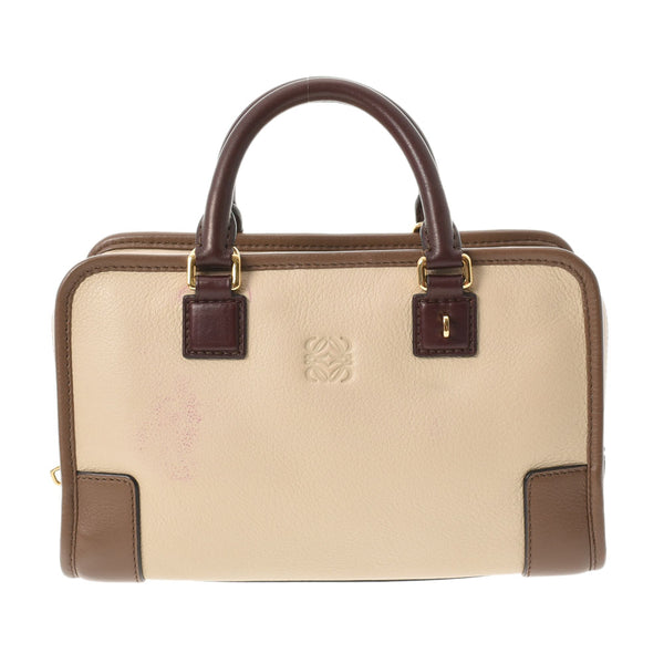 LOEWE Loewe Amazonamini 2WAY Bag Beige/Tea Gold Bracket Ladies Calf Handbag B Rank used Ginzo