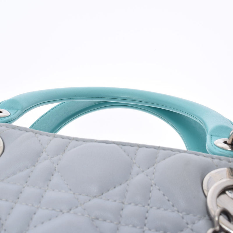Christian DIOR Christian Dior Lady Dior Kanage 2way Gray/Blue Ladies Calf Handbag AB Rank Used Ginzo