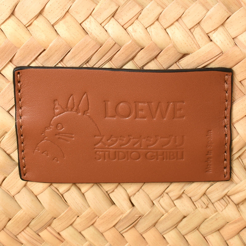 Loewe Loewe篮子袋胶囊系列2021SS附近的Totoro Makurokurosuke米色/茶女士Raffia Raffia/Leather Handbag AB Rank Rank二手Ginzo