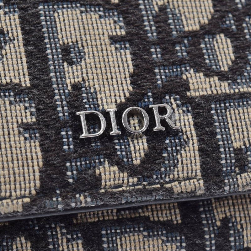 Christian DIOR Christian Dior Shoulder Navy Blue Ladies Jacquard/Canvas Chain Wallet B Rank used Ginzo