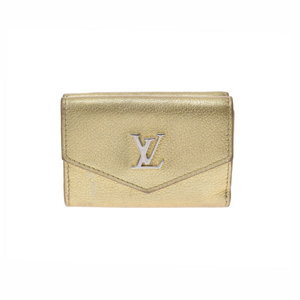 LOUIS VUITTON ルイヴィトン ポルトフォイユ ロックミニ ゴールド シルバー金具 M69059 ユニセックス レザー 三つ折り財布 Bランク 中古 銀蔵