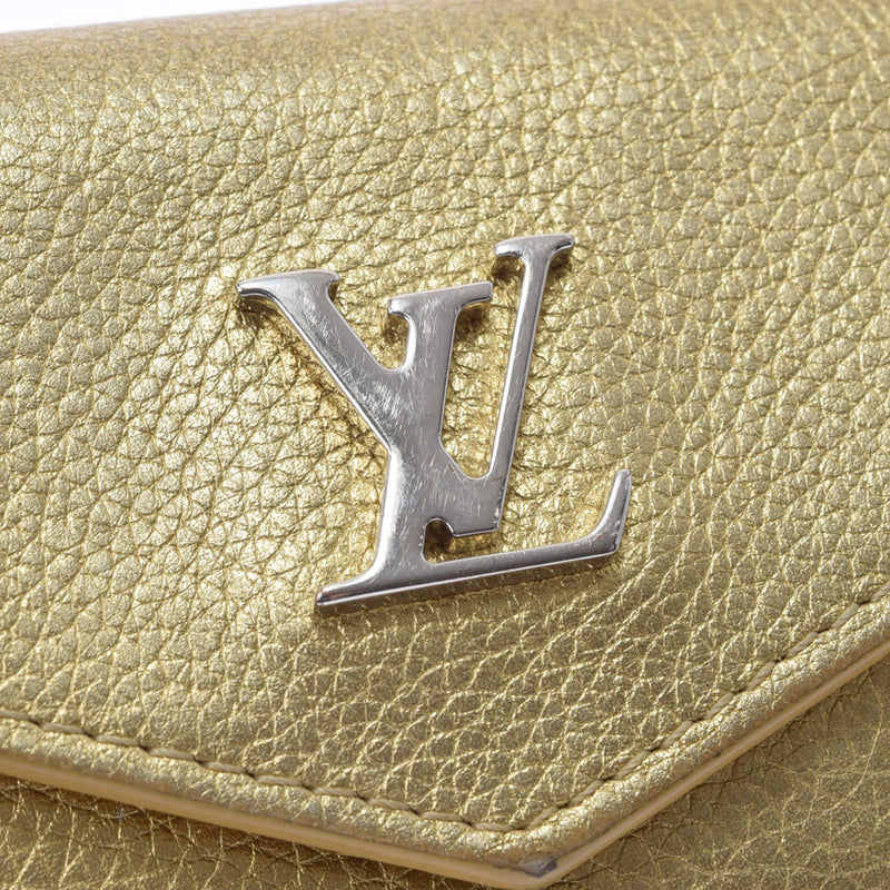 LOUIS VUITTON ルイヴィトン ポルトフォイユ ロックミニ ゴールド シルバー金具 M69059 ユニセックス レザー 三つ折り財布 Bランク 中古 銀蔵