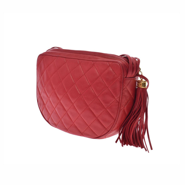 CHANEL Chanel Matrasse Red Gold Bracket Ladies Ram Skin/Fringe Shoulder Bag B Rank used Ginzo