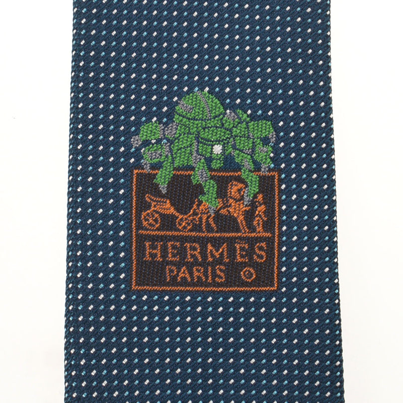 HERMES爱马仕蓝色男子丝绸100％领带未使用的金佐